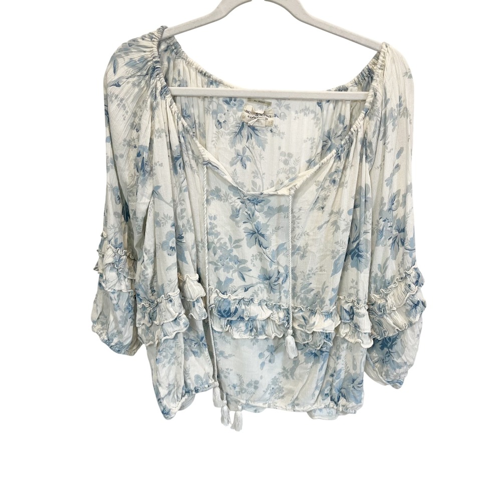 Denim & Supply Ralph Lauren Blue and White Floral Peasant Top